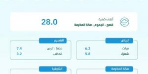 البيئة: مكة المكرمة تسجّل أعلى كمية لهطول الأمطار بـ (28.0) ملم في قصير بالجموم