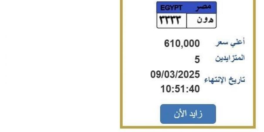 «سعرها تجاوز نصف مليون».. التزايد يشتعل على لوحة سيارة مميزة «تفاصيل»